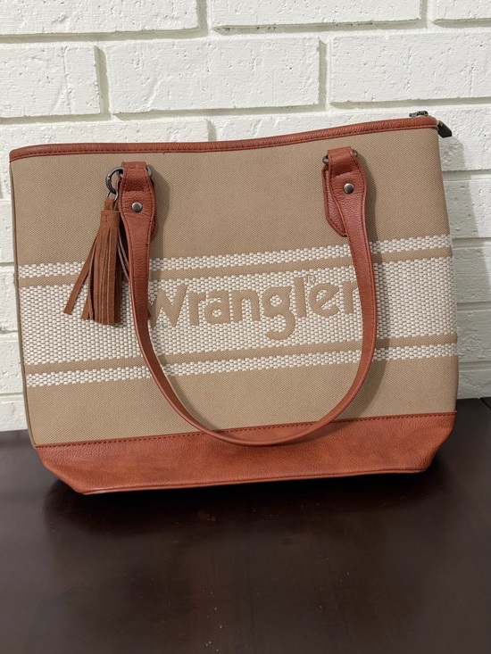 Wrangler Handbags - Wrangler Logo Waxed Canvas Tote Bag Khaki Brown Zip Top Shoulder Purse